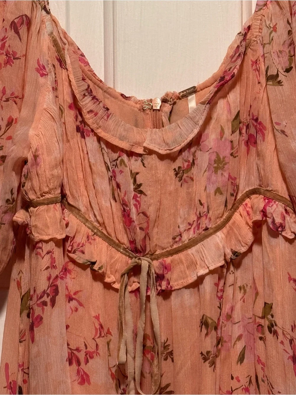 Free People Peach-Pink Floral Mini Dress